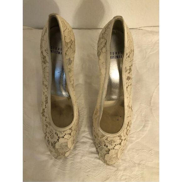 Vintage Stuart Weitzman Ivory Satin Lace Round Toe Wedding Pumps Heels 10 - Picture 15 of 15